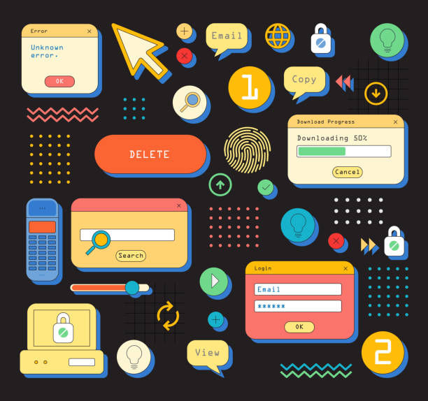 90's style User Interface kit on dark background